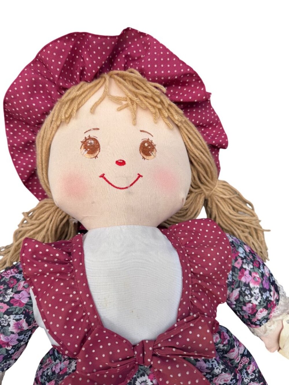 Holly Mine Rag Doll With Floral Dress & Polka Dot Hat - Vintage Plush 18" Handma - Picture 2 of 5